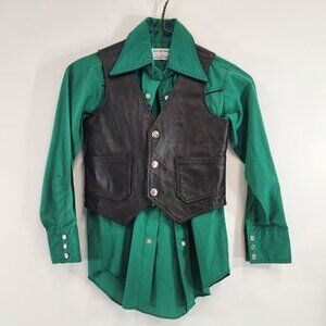 Kids Western Cowboy / Cowgirl Shirt and Leather Vest Size 8